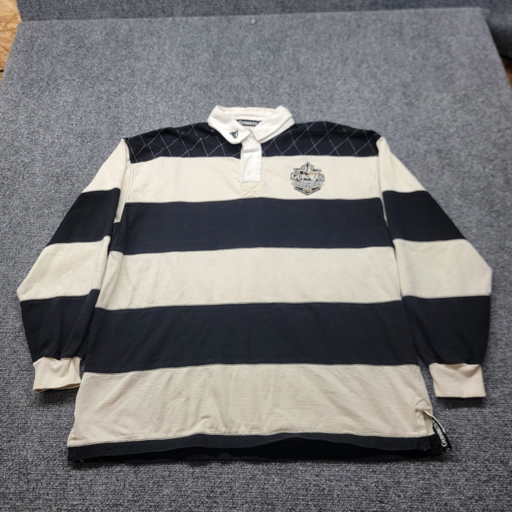 Guinness Official Merchandise Rugby Shirt Mens XL Black Cream Quilted 1759
